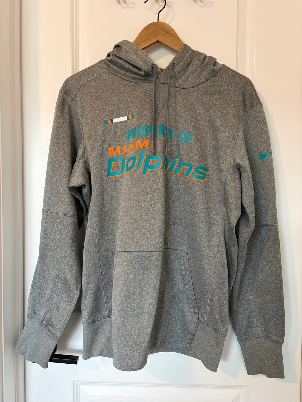 Nike dry-fit NFL Gray Hoodie with Teal & Orange Miami Dolphins Logo small